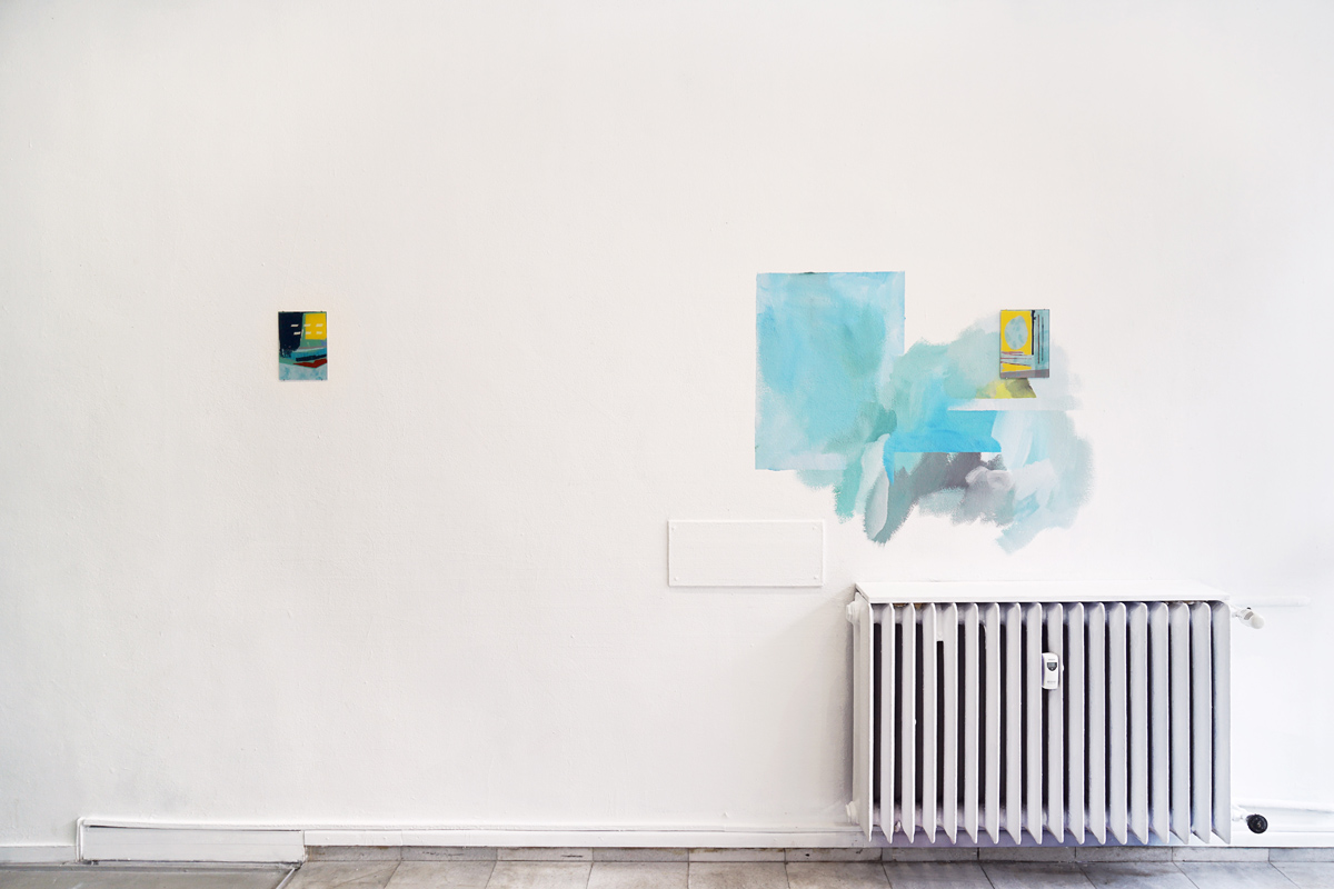 Exhibition view, painting on glass and wall painting by Johannes Mundinger at Deepo Gallery, Sofia, Bulgaria
